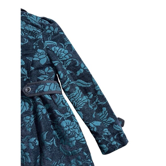 Elevenses Teal Emerald Isle Brocade Ruffled Victorian Puff Sleeve Coat Sz 2 - Picture 11 of 16